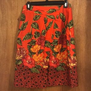 Elegant Red Floral Skirt with Asymmetrical Pleats